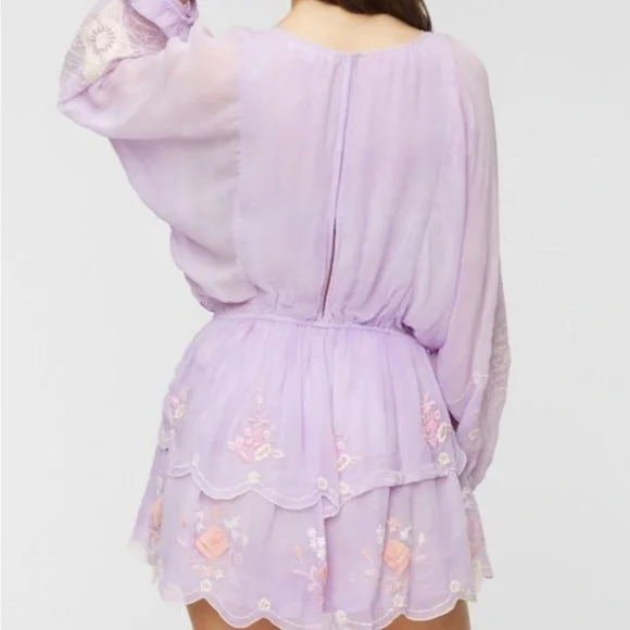 LoveShackFancy x Free People Bridgely XS Lilac Purple Embroidered Chiffon Mini